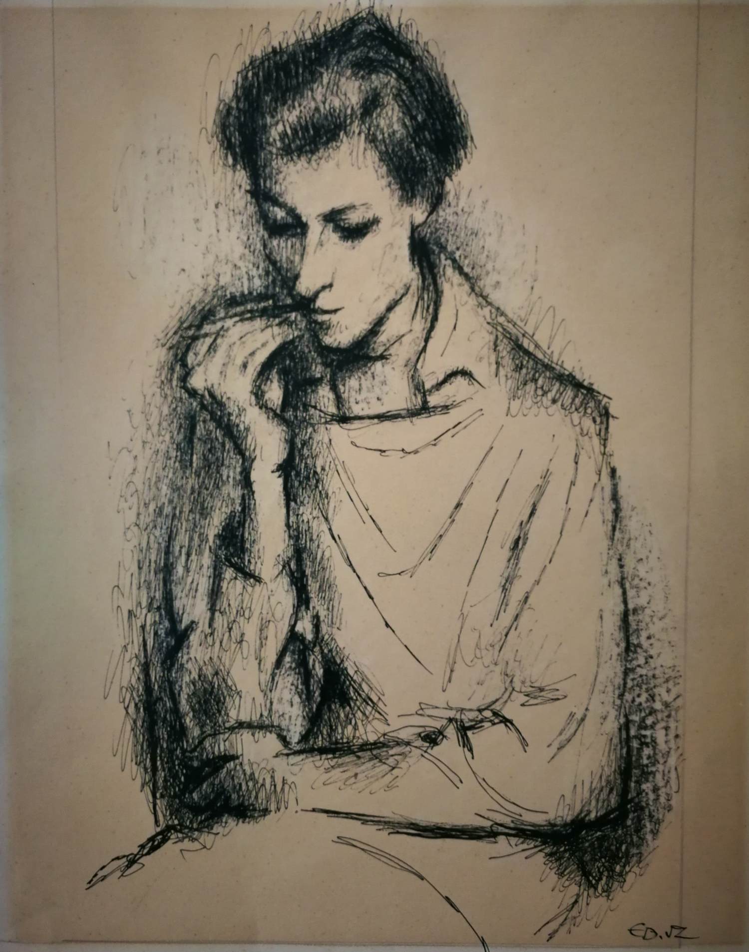 Eduard van Zanden - Portret vrouw in gedachten. verkocht voor € 59!