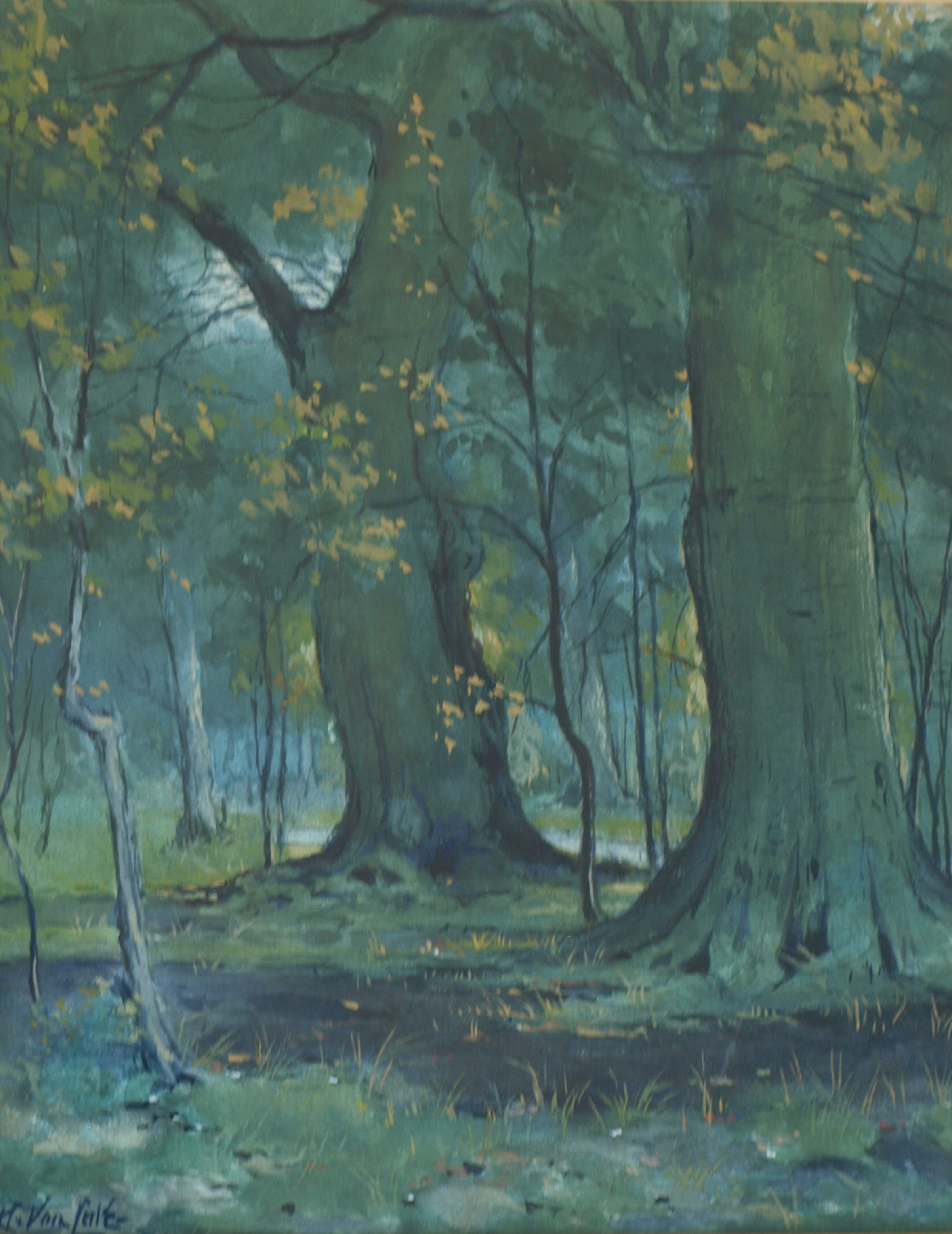 Niet of onleesbaar gesigneerd - Gouache , Bos – gesigneerd & ingelijst  kopen? Bied vanaf 1!