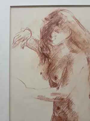 Theo Beerendonk - Roodkrijt. Naakt. Portret vrouw. kopen? Bied vanaf 119!
