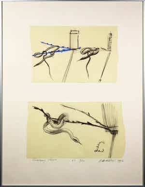 Auke de Vries - Litho, Slangen - Ingelijst verkocht voor € 100!