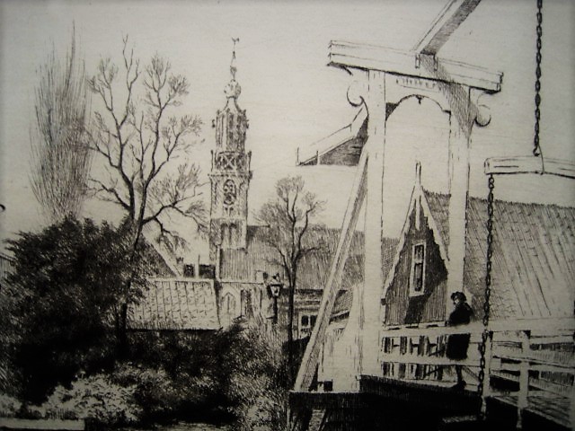 Maarten Langbroek - Fraaie Ets "Edam - vrouw op de Kwakelbrug" gesigneerd  kopen? Bied vanaf 1!