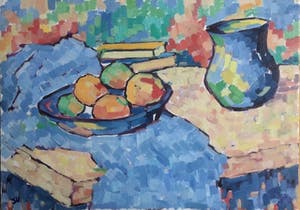 Jan Willem Versteeg - Nature morte aux livres et au compotier kopen? Bied vanaf 75!