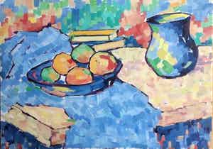 Jan Willem Versteeg - Nature morte aux livres et au compotier verkocht voor € 75!