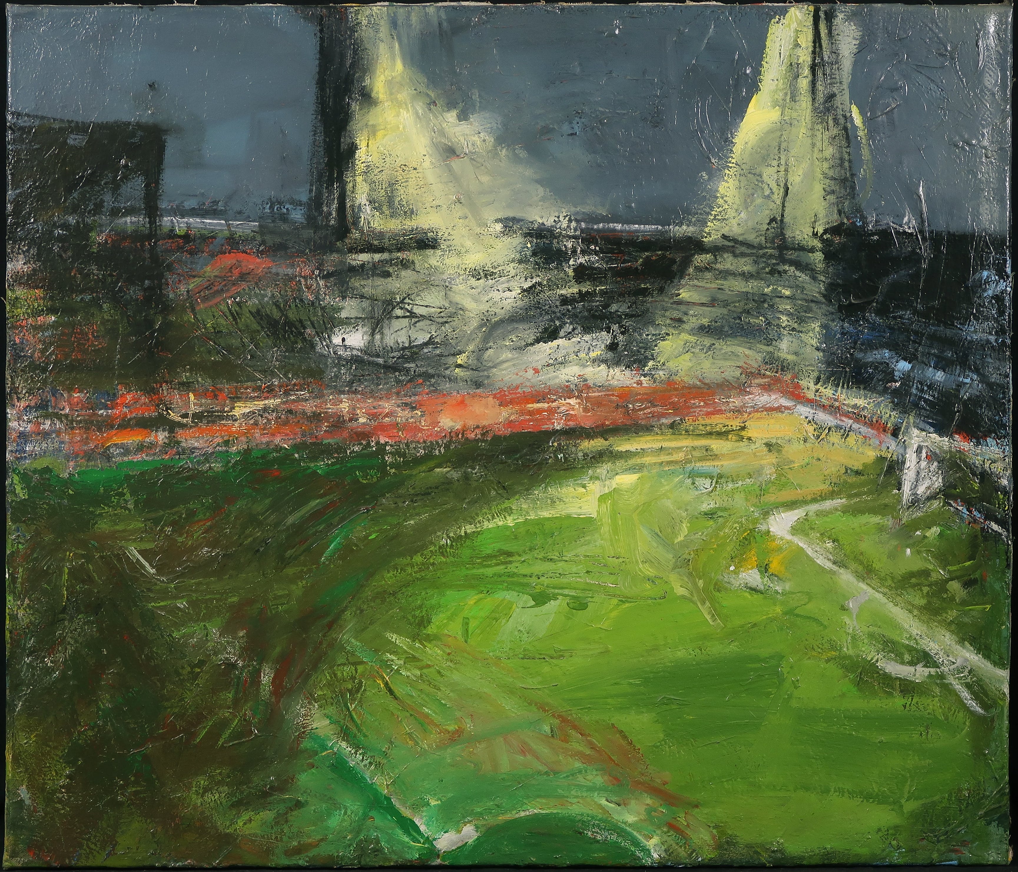 Lex Loman - Acryl op doek, Voetbalstadion Vitesse , bij avond verkocht voor € 1!