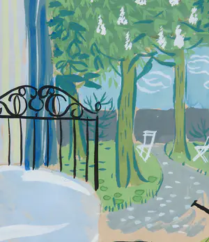 Herman Berserik - Gouache, Interieur met tuinzicht - Ingelijst kopen? Bied vanaf 900!