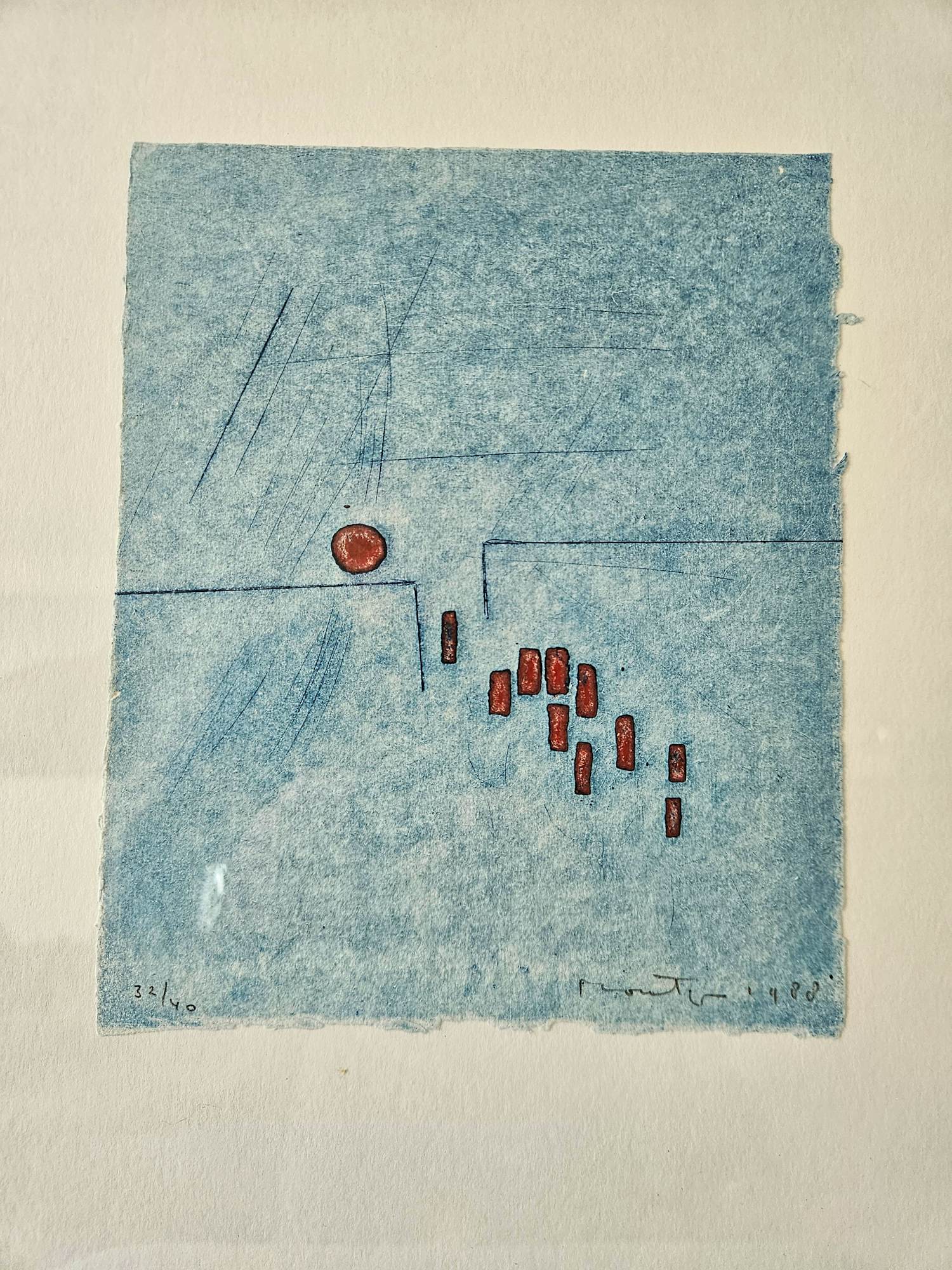 Jan Montyn - Blauw met rood abstract (2) 32/40 kopen? Bied vanaf 100!