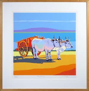 Marco Kooiman - Zeefdruk, The Red Cart - Ingelijst verkocht voor € 35!