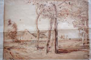 Willem van Konijnenburg - Aquarel - Boerenlandschap verkocht voor € 200!