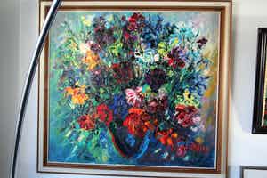 Jan Makkes - Bloemenpracht in blauwe vaas verkocht voor € 600!