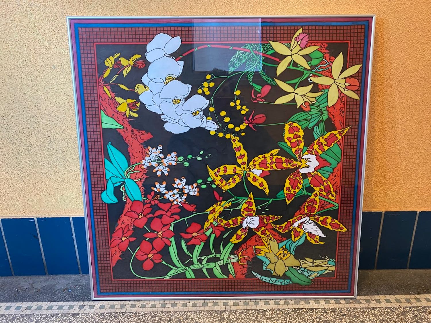 Niet of onleesbaar gesigneerd - Vintage Bloem Stilleven aquarel op textiel of zijde kopen? Bied vanaf 1!