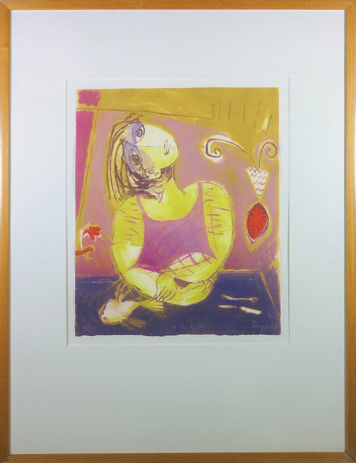 Katrien Caymax - Zeefdruk, At the tabel - Ingelijst kopen? Bied vanaf 100!