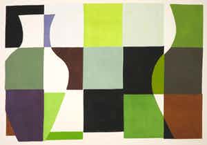 Judith Stolker - Sjabloondruk, Abstracte compositie met kleurvlakken - Ingelijst verkocht voor € 35!