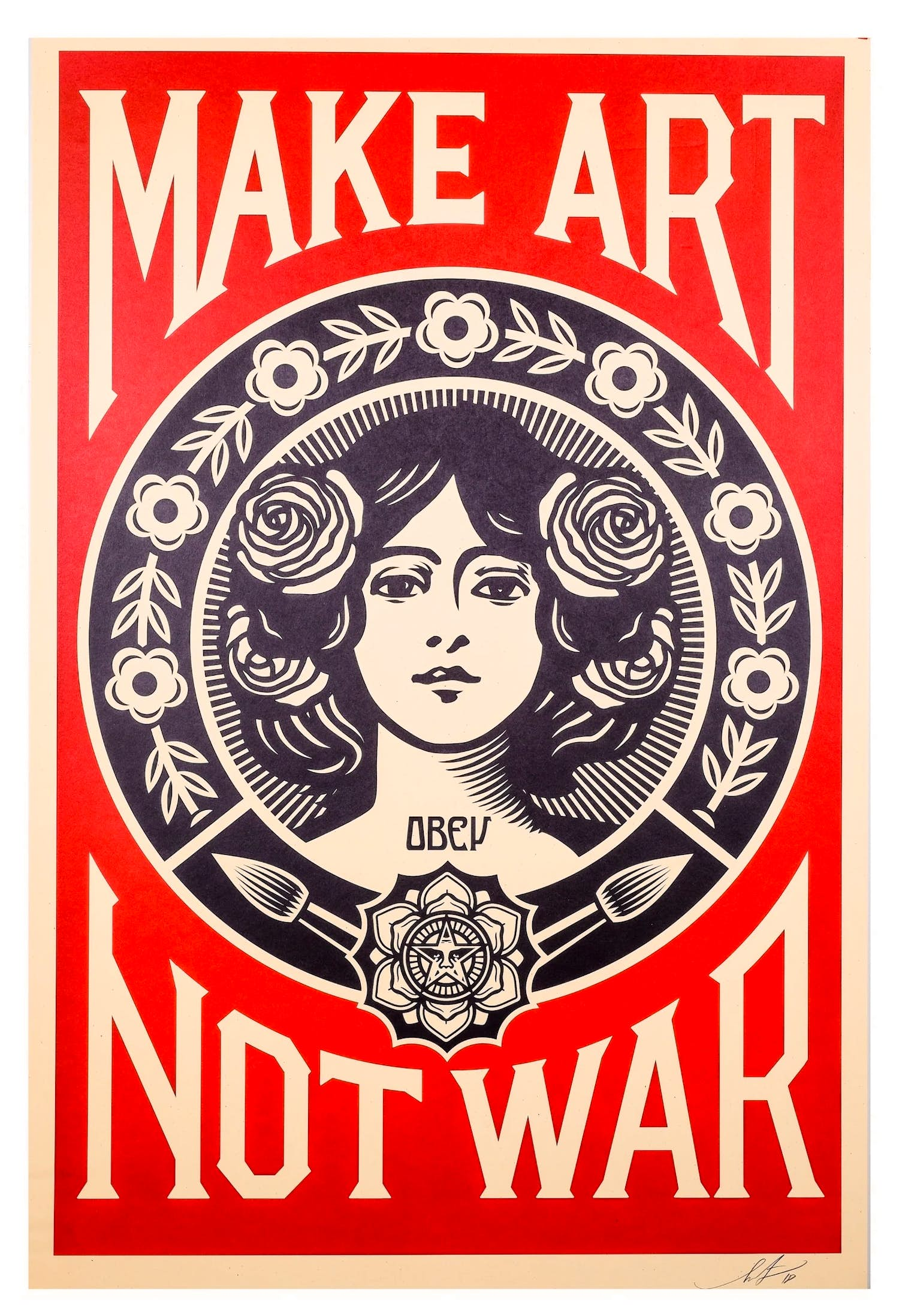 AcheterShepard Fairey - Make art not war? Enchérissez de 15!