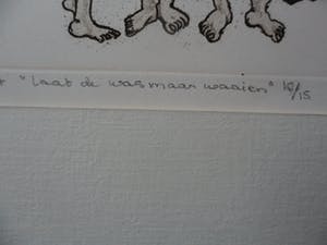 Helen van der Deen - Kleuren zeefdruk. Titel, "laat de was maar waaien". kopen? Bied vanaf 20!