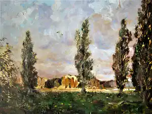 Niet of onleesbaar gesigneerd - Groot expressionistisch olieverf - omstreeks 1920 - Zonverlicht boslandschap verkocht voor € 1!