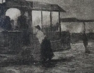 Willem Steelink (jr.) - Plein bij Avond, ets naar Breitner + 4 boeken kopen? Bied vanaf 45!