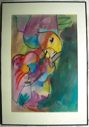 Jan Engelchor - Ingelijste pastel , ‘Moeder voedt jong - Lijst, 101 x 71 cm. verkauft für € 95!