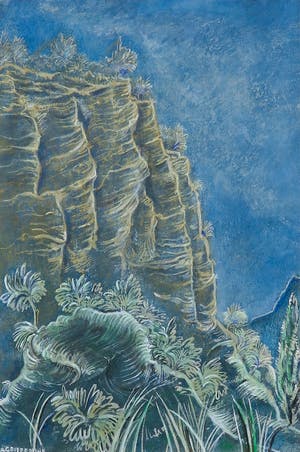 Alexander Gerhardus Dieperink - Monotype, Gezicht op een klif - Ingelijst kopen? Bied vanaf 35!