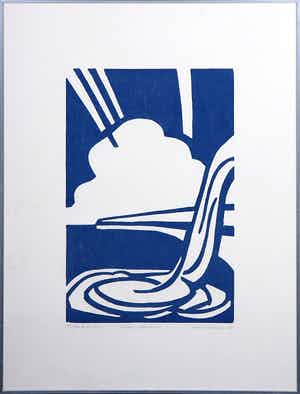 Paul Overhaus - Houtsnede, Urban water 8 - Ingelijst verkocht voor € 1!