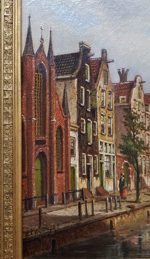 Oene Romkes de Jongh - zicht op Groenburgwal en Zuiderkerk te Amsterdam. kopen? Bied vanaf 1995!