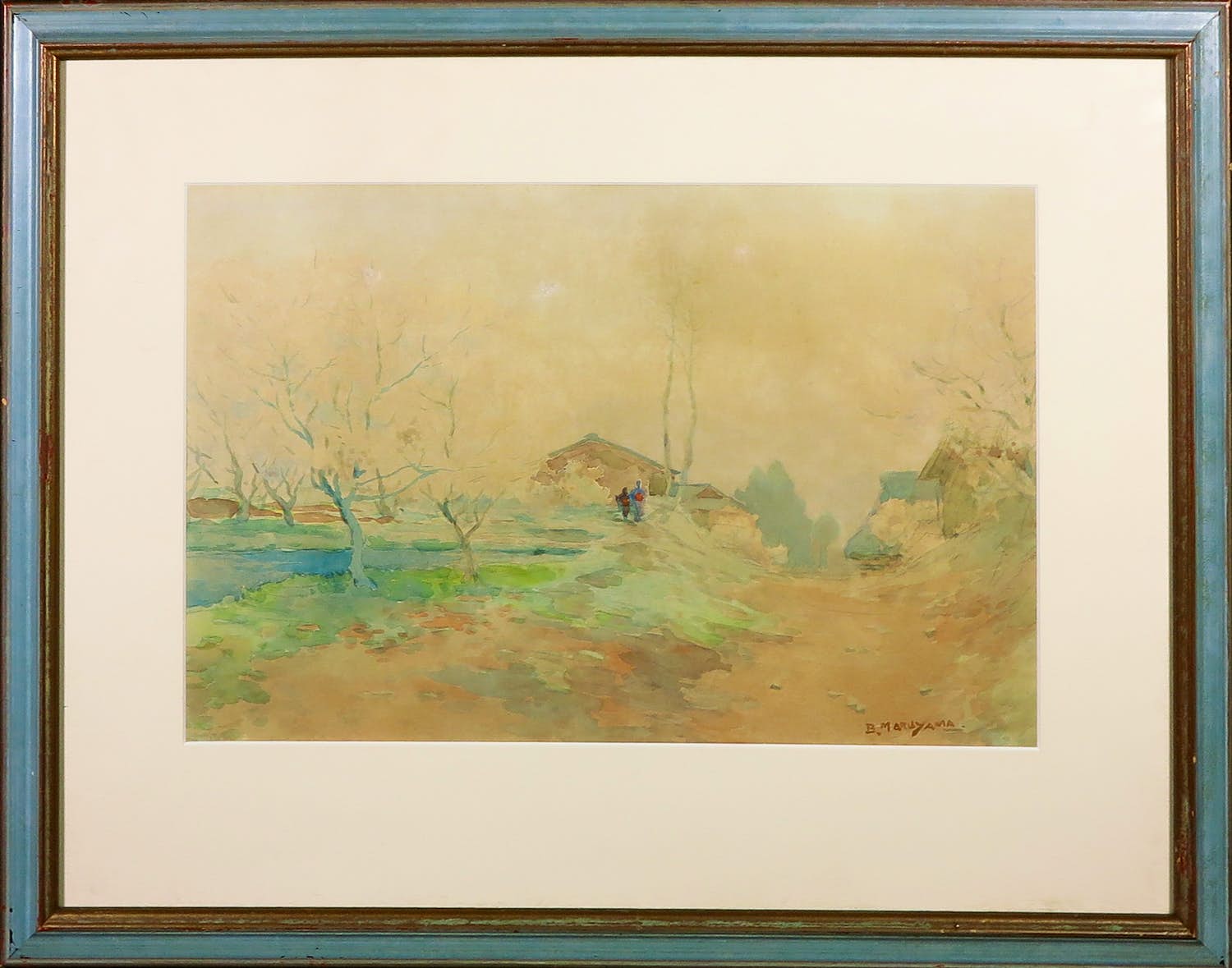 Banka Maruyama - Aquarel, Landschap met figuren - Ingelijst kopen? Bied vanaf 1!