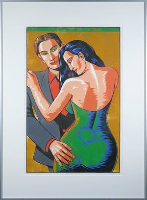 Leon Janssen - Houtsnede, Paar op oker - Ingelijst kopen? Bied vanaf 80!