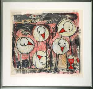 Hans Innemee - Zeefdruk op papier, The unsecret five - Ingelijst (groot) verkocht voor € 250!