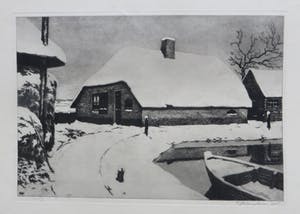 Hendrikus IJkelenstam - Hollands winterlandschap met boerderij kopen? Bied vanaf 25!