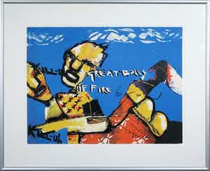 Herman Brood - Zeefdruk, Great Balls of Fire, Ingelijst (Groot) verkocht voor € 250!