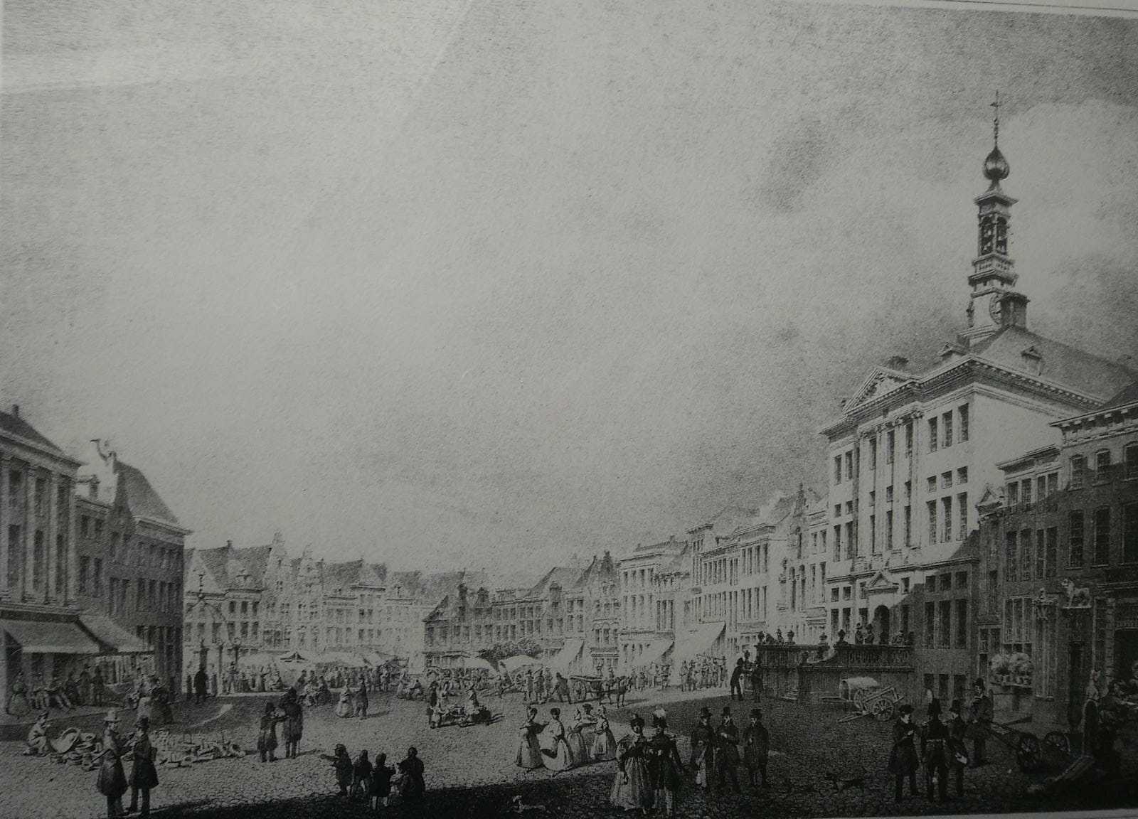 Niet of onleesbaar gesigneerd - Michel Mourot- steendruk binnenstad- Den Bosch 1838 kopen? Bied vanaf 1!