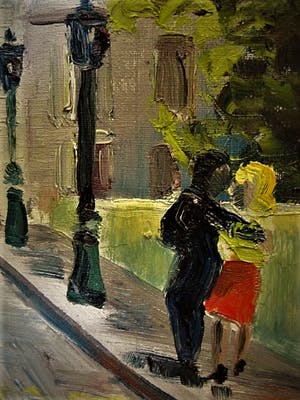 Raphael Dubois - Belgisch Post-Impressionist - olieverf ca. 1930 - "Parijs verliefd stel op brug" kopen? Bied vanaf 10!