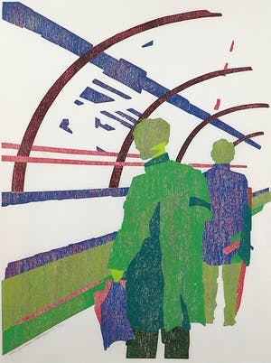 Peter Wortel - Houtsnede, London Underground I - Ingelijst kopen? Bied vanaf 1!