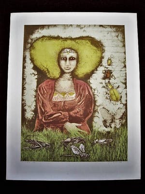Georg Hadeler - gesigneerd Surrealistisch Litho "Sprinkhanen Koningin" gelmiteerde oplage van 34 kopen? Bied vanaf 10!
