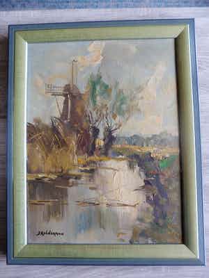 Jan Kelderman - Schilderij. "Molengezicht". verkocht voor € 50!