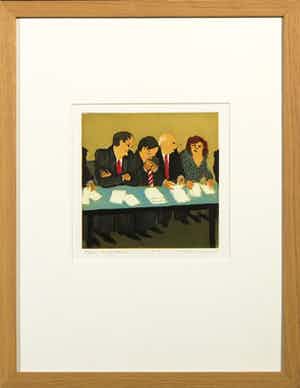 Willy Belinfante - Aquatint, Vergaderen - Ingelijst verkocht voor € 35!