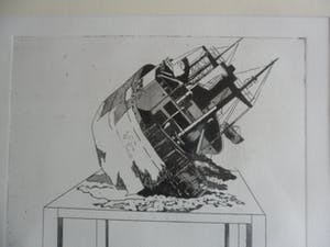 Hans Wap - Gestrand schip op tafel, ets kopen? Bied vanaf 45!
