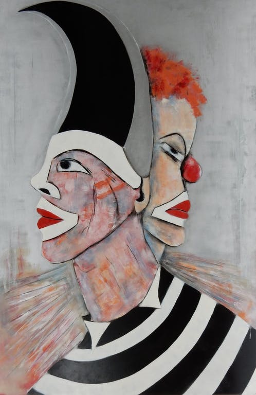 Trudi van Zomeren-van Ingen - Clowns - lakverf op paneel kopen? Bied vanaf 240!