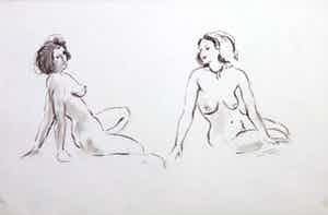 Jan Sluijters (jr.) - Tekening, Twee zittend naakt verkocht voor € 40!