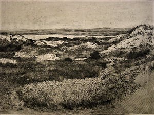 Martin van Waning - Mooie grote Droge Naald Ets - de Kust op Schiermonnikoog - gesigneerd kopen? Bied vanaf 29!