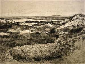 Martin van Waning - Mooie grote Droge Naald Ets - de Kust op Schiermonnikoog - gesigneerd verkocht voor € 29!