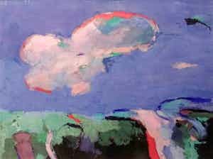 Rob van Essen - tempera schilderij - Wolk boven polder - Ingelijst verkocht voor € 1!