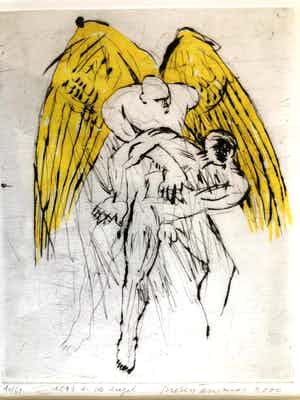 Robert Terwindt - Jacob en de Engel - Ets, Ingelijst verkocht voor € 55!