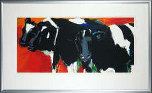 Gerda Elfring - Zeefdruk, 3 koeien - Ingelijst (Groot) verkocht voor € 50!