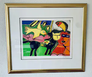 Corneille - Zeefdruk EAIX/XL - Vrouw met vogel - Ingelijst kopen? Bied vanaf 200!