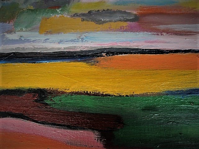 Niet of onleesbaar gesigneerd - Groot Acryl op Doek - Kust gezicht met ondergaande zon - gesigneerd kopen? Bied vanaf 1!