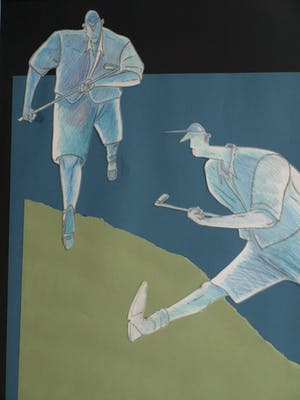 Guido van Driel - Ingelijste collage & tekening , “Golfers 2” – 1993 kopen? Bied vanaf 90!