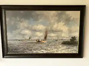 Marius de Jongere - Een van zijn laatste werken uit 1977. Platbodems op de plassen. verkauft für € 950!
