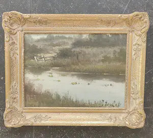 Hendrik Jan ten Cate - Ven in heide landschap - Olieverf op paneel - Gesigneerd kopen? Bied vanaf 20!