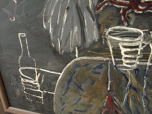 Hannes van Es - Zeer groot ingelijst schilderij (162 x 130 cm), “Zwarte vogel” – 1984 kopen? Bied vanaf 300!