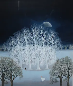 Ilona Schmit - Schaatsers in maanlicht - groot werk - kopen? Bied vanaf 150!